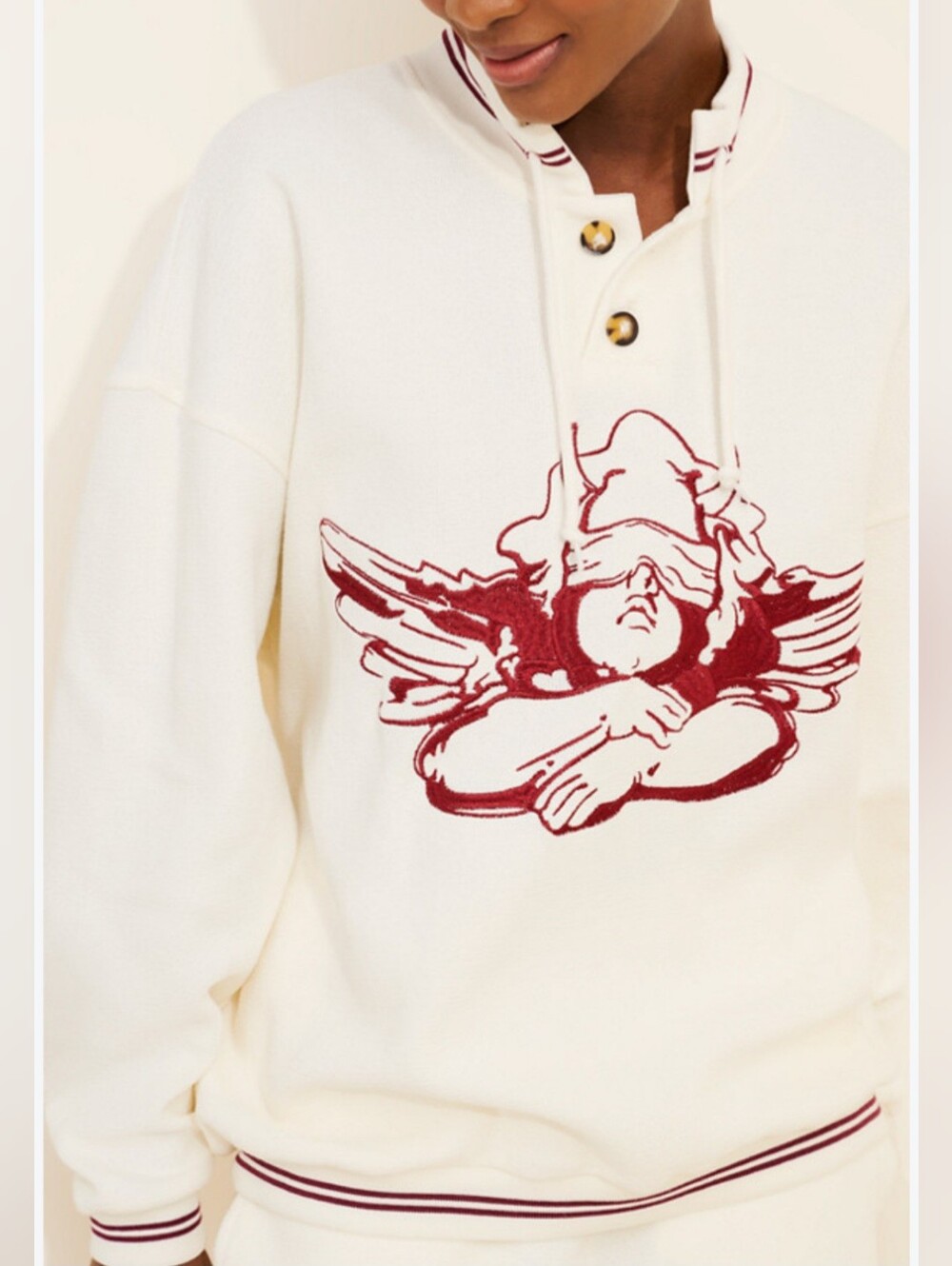 Anthropologie Boy Lie Cherub University Henley Crewneck Sweatshirt. Oversized